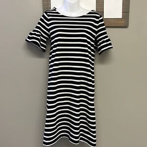 J. Crew Black & White Striped T- Shirt Dress w/ Ruffled Puff Sleeves- Small